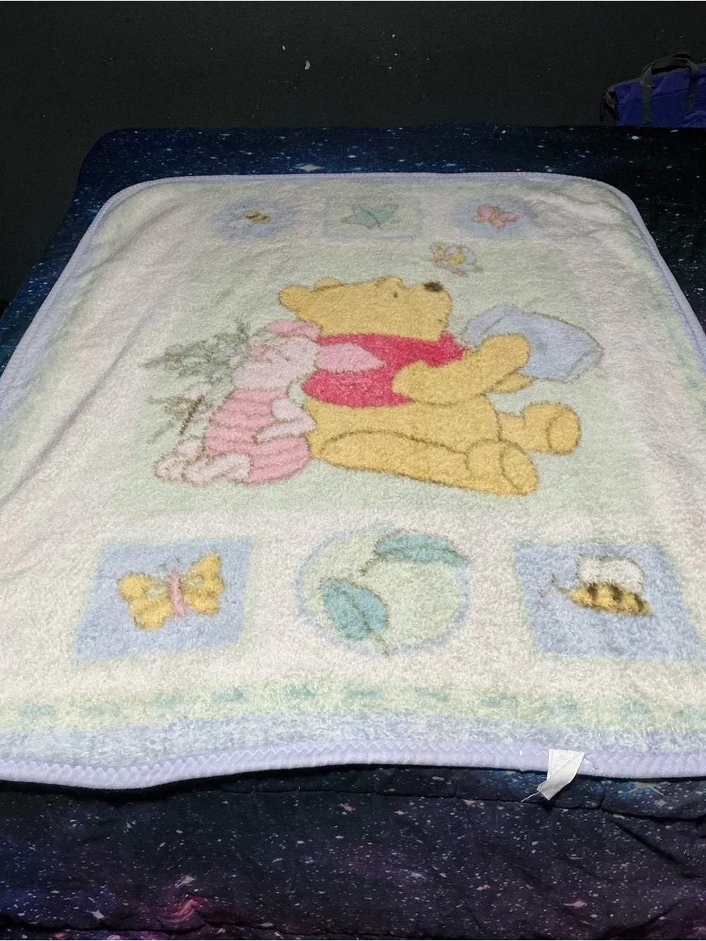 Disney Winnie the Pooh Plush Baby Blanket in Yellow, Pink, Blue and Cream